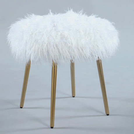 White Faux Fur Glamour Accent Ottoman With Rose Gold Legs - Omega Lifestyles