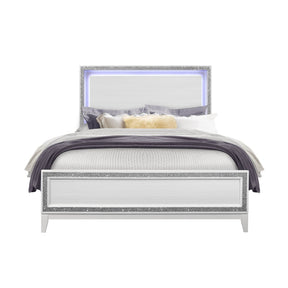 Queen Transitional Glam Panel Bed With Crushed Crystal Accent - Omega Lifestyles