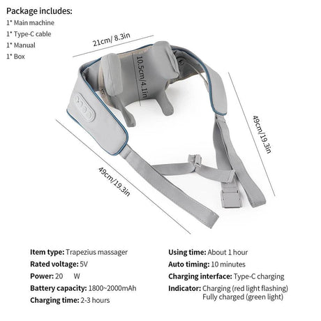 26W Brushless Motor Shoulder And Neck Massager Shawl - Sleep Galleria