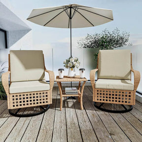3-Piece Outdoor Rattan Rocking Chair Set With Cushions - Omega Lifestyles