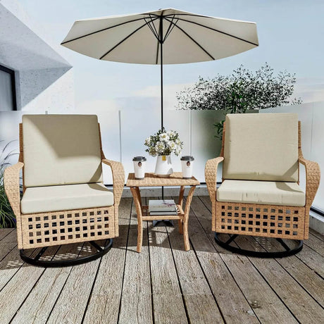 3-Piece Outdoor Rattan Rocking Chair Set With Cushions - Omega Lifestyles