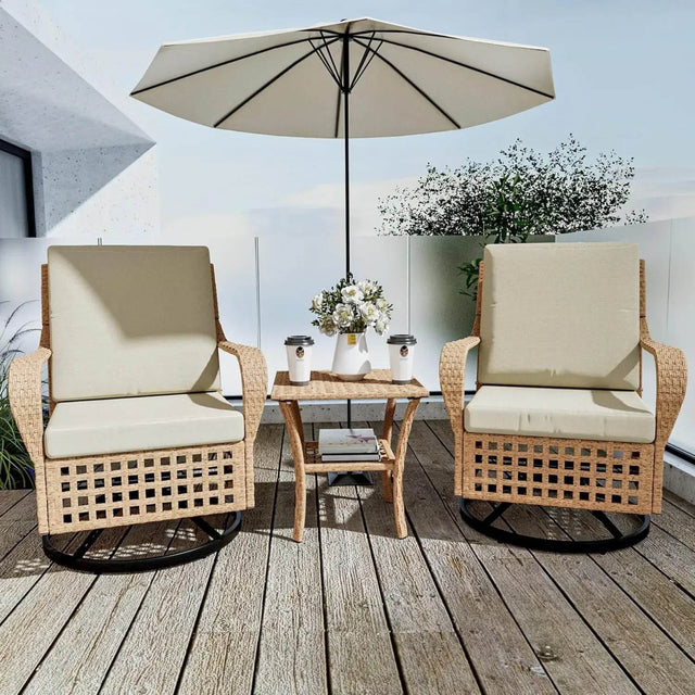 3-Piece Outdoor Rattan Rocking Chair Set With Cushions - Omega Lifestyles