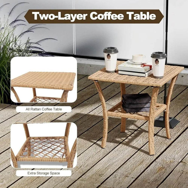 3-Piece Outdoor Rattan Rocking Chair Set With Cushions - Omega Lifestyles