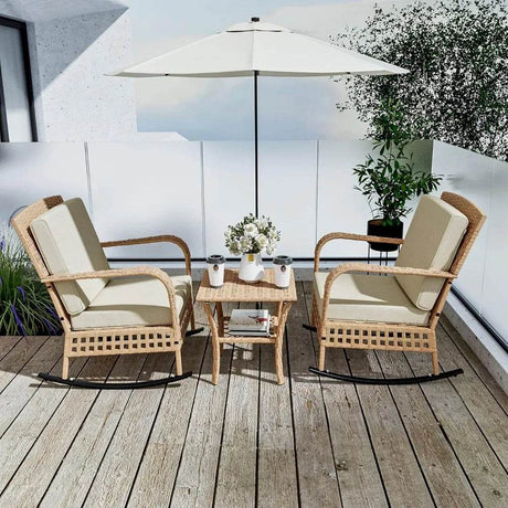 3-Piece Outdoor Rattan Rocking Chair Set With Cushions - Omega Lifestyles