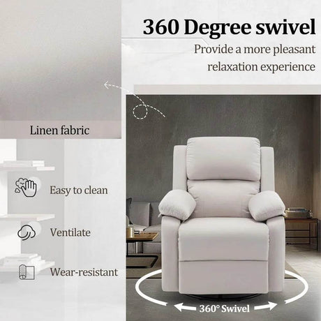 360 Degree Swivel Small Rocking Upholstered Recliner Chair - Omega Lifestyles
