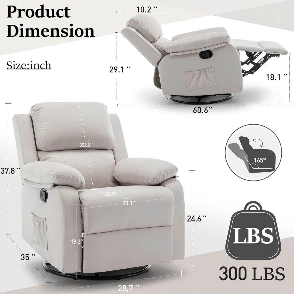 360 Degree Swivel Small Rocking Upholstered Recliner Chair - Omega Lifestyles