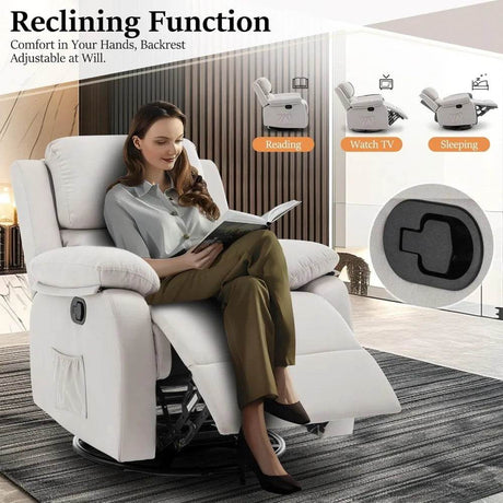 360 Degree Swivel Small Rocking Upholstered Recliner Chair - Omega Lifestyles