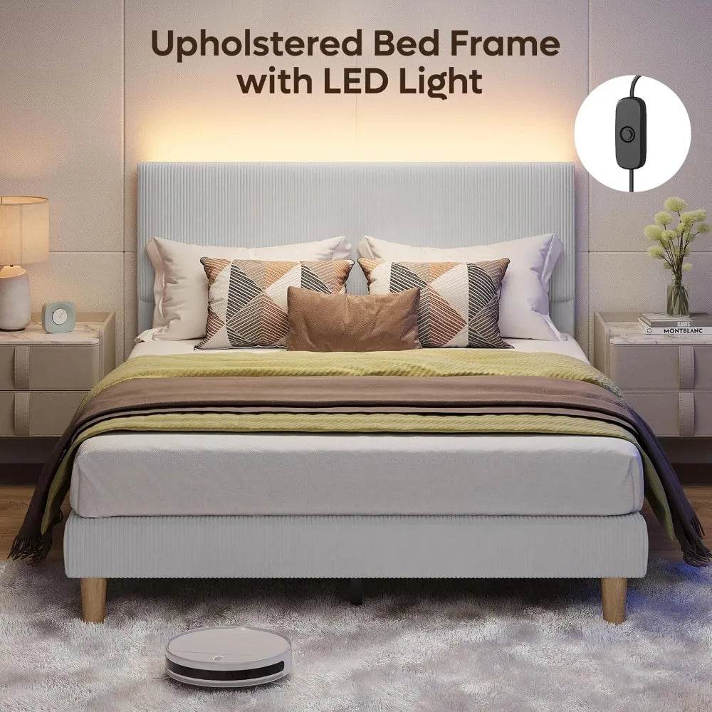 Adjustable Corduroy Upholstered Bed Frame - Omega Lifestyles