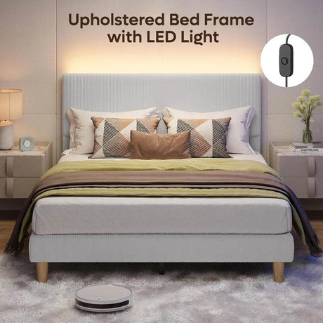 Adjustable Corduroy Upholstered Bed Frame - Omega Lifestyles