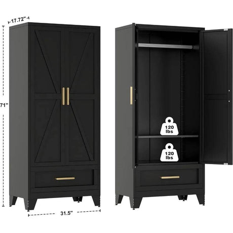 Large Heavy-Duty Metal Wardrobe Cabinet With Drawer - Omega Lifestyles