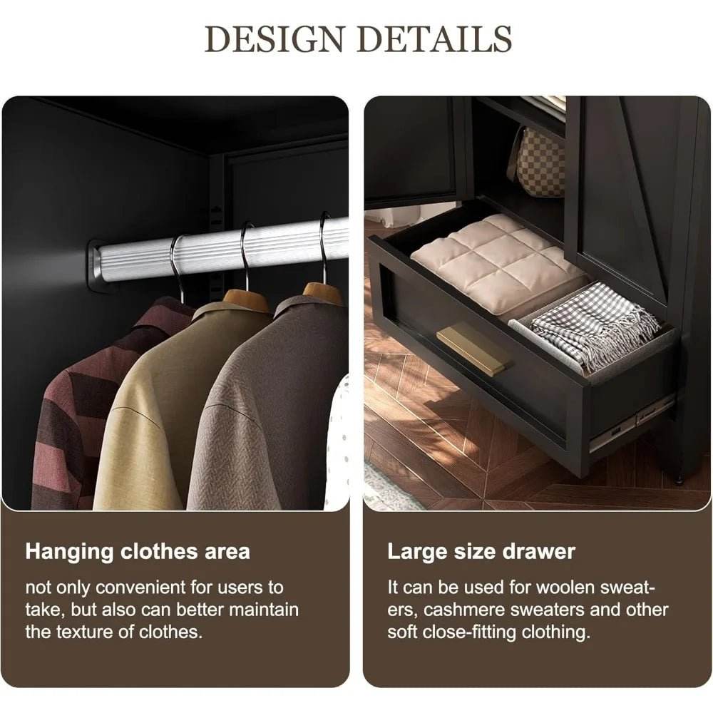 Large Heavy-Duty Metal Wardrobe Cabinet With Drawer - Omega Lifestyles