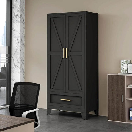 Large Heavy-Duty Metal Wardrobe Cabinet With Drawer - Omega Lifestyles