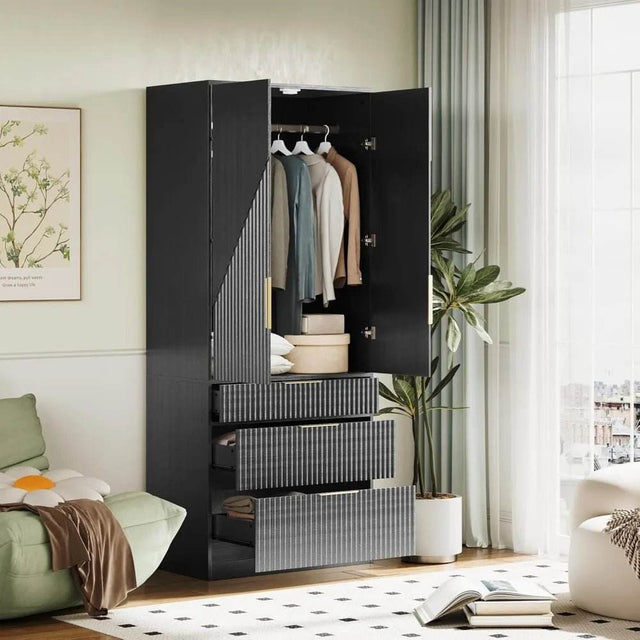 Modern Wooden Wardrobe Armoire Closet With Storage Drawers - Omega Lifestyles