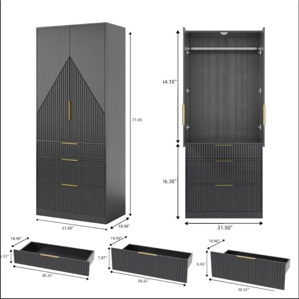 Modern Wooden Wardrobe Armoire Closet With Storage Drawers - Omega Lifestyles