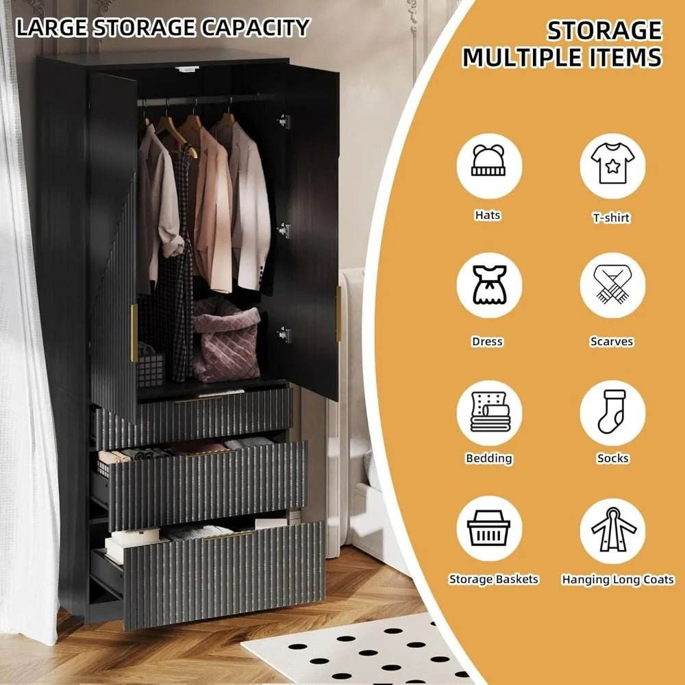 Modern Wooden Wardrobe Armoire Closet With Storage Drawers - Omega Lifestyles