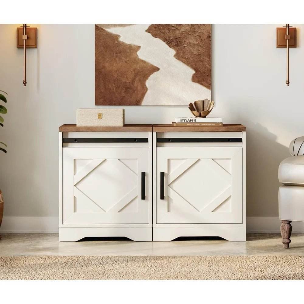 Set of 2 Farmhouse Rustic Brown Wood Nightstands - Omega Lifestyles