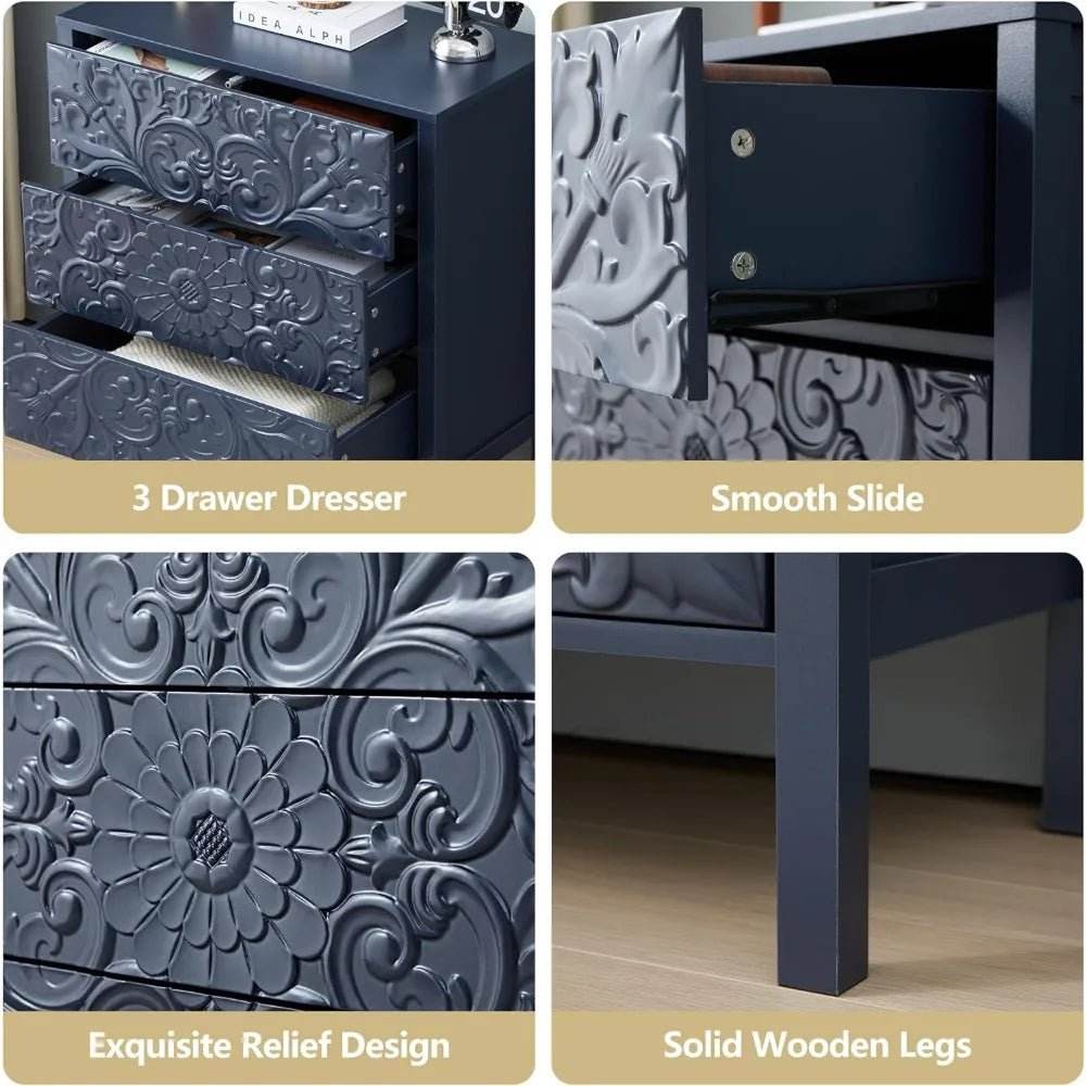 Set of 2 Modern Morocco 3-Drawer Nightstands - Omega Lifestyles