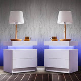 Set of 2 Modern Morocco LED Nightstands With Drawers - Omega Lifestyles