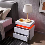Set of 2 Modern Morocco LED Nightstands With Drawers - Omega Lifestyles