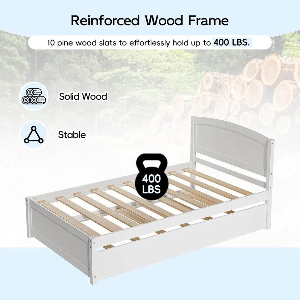 Solid Wood Twin Trundle Daybed Frame With Slat Support - Omega Lifestyles