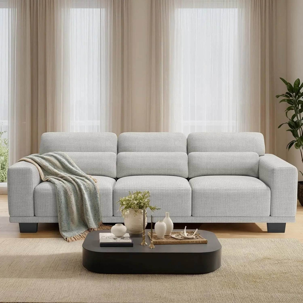 Modern Cotton Upholstered 3-Seater Living Room Sofa - Omega Lifestyles