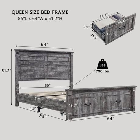 Farmhouse Wood Bed Frame with Storage Drawers - Omega Lifestyles