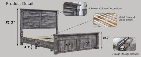 Farmhouse Wood Bed Frame with Storage Drawers - Omega Lifestyles