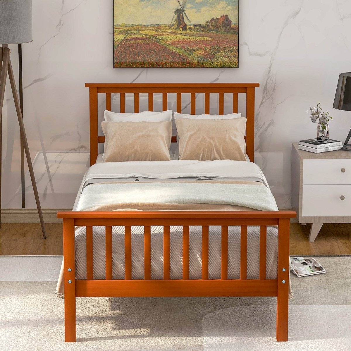 Queen Solid Pine Wood Platform Bed Frame With Headboard - Harper&Bright Designs - Omega Lifestyles