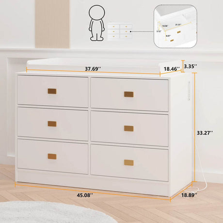 Changing Table Dresser With 6 Drawers And Removable Top - Omega Lifestyles