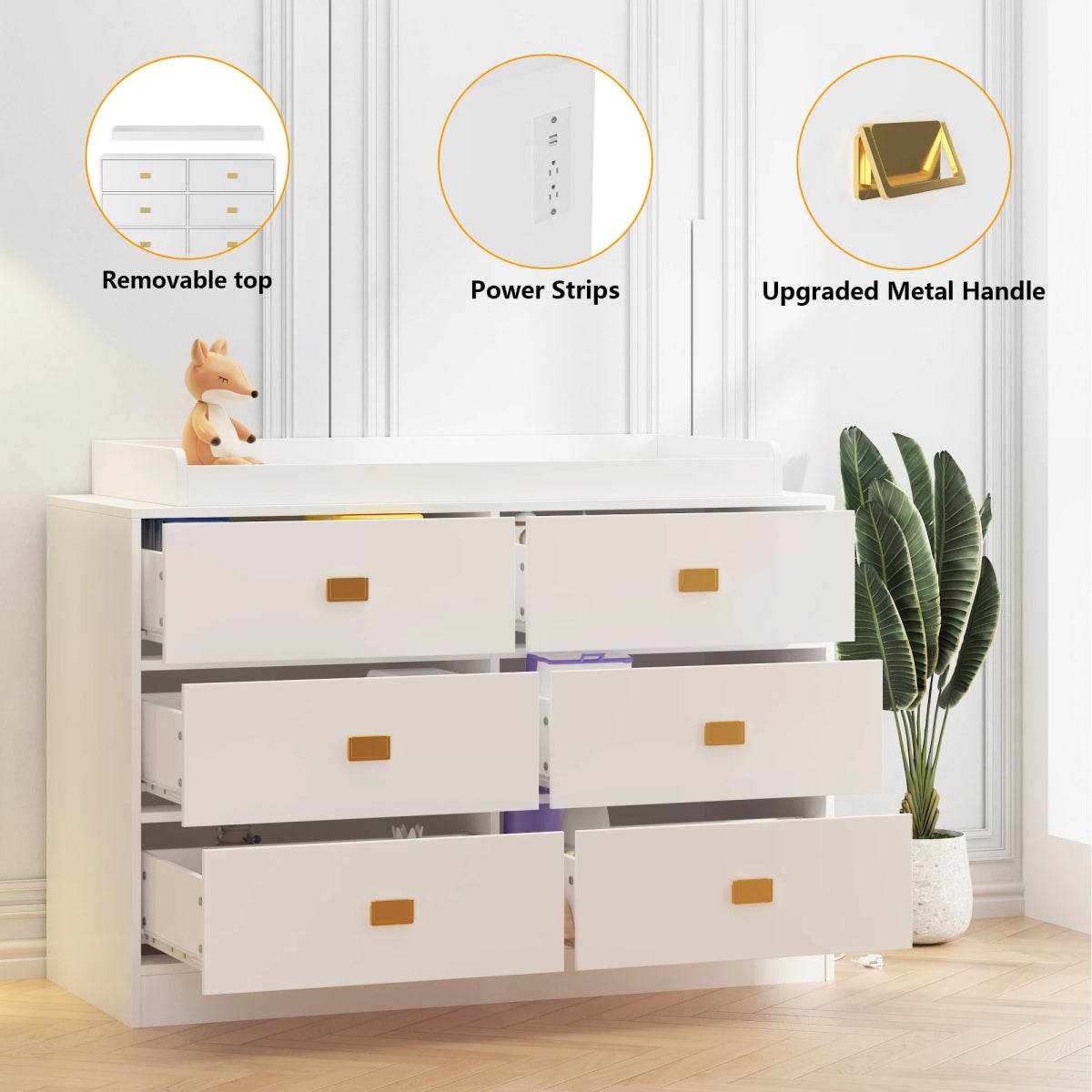 Changing Table Dresser With 6 Drawers And Removable Top - Omega Lifestyles