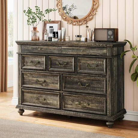 Modern Farmhouse 9-Drawer Wood Rustic Bedroom Dresser - Omega Lifestyles