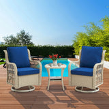 3-Piece Outdoor Rattan Wicker Swivel Rocking Chair Set - Omega Lifestyles
