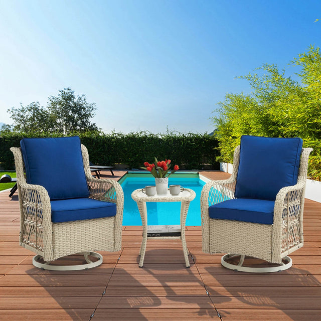 3-Piece Outdoor Rattan Wicker Swivel Rocking Chair Set - Omega Lifestyles