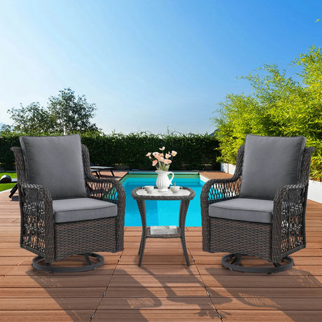 3-Piece Outdoor Rattan Wicker Swivel Rocking Chair Set - Omega Lifestyles