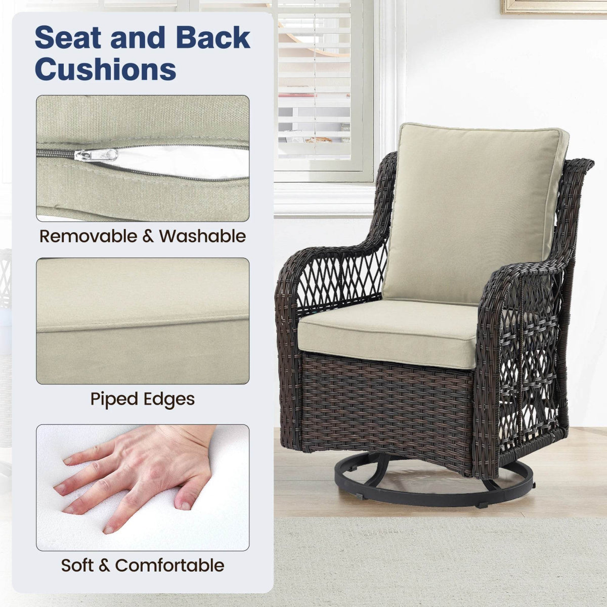 3-Piece Outdoor Rattan Wicker Swivel Rocking Chair Set - Omega Lifestyles