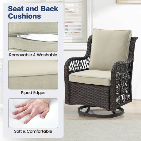 3-Piece Outdoor Rattan Wicker Swivel Rocking Chair Set - Omega Lifestyles