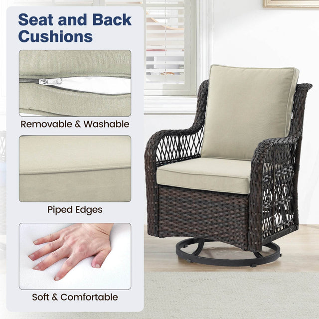 3-Piece Outdoor Rattan Wicker Swivel Rocking Chair Set - Omega Lifestyles