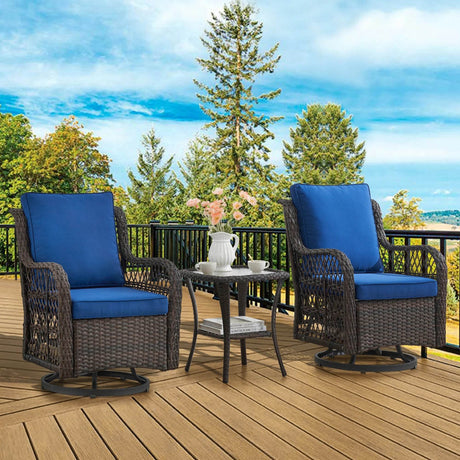 3-Piece Outdoor Rattan Wicker Swivel Rocking Chair Set - Omega Lifestyles