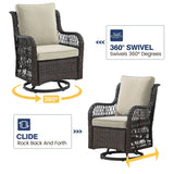 3-Piece Outdoor Rattan Wicker Swivel Rocking Chair Set - Omega Lifestyles