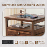 Farmhouse Wood Nightstand With Charging Station - Omega Lifestyles