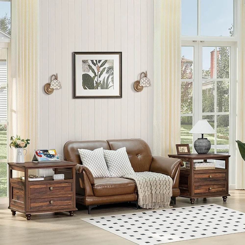 Farmhouse Wood Nightstand With Charging Station - Omega Lifestyles