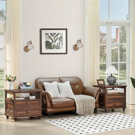 Farmhouse Wood Nightstand With Charging Station - Omega Lifestyles