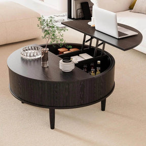 Lift Top Round Fluted Coffee Table With Storage - Omega Lifestyles