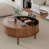Lift Top Round Fluted Coffee Table With Storage - Omega Lifestyles