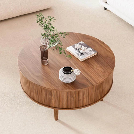 Lift Top Round Fluted Coffee Table With Storage - Omega Lifestyles