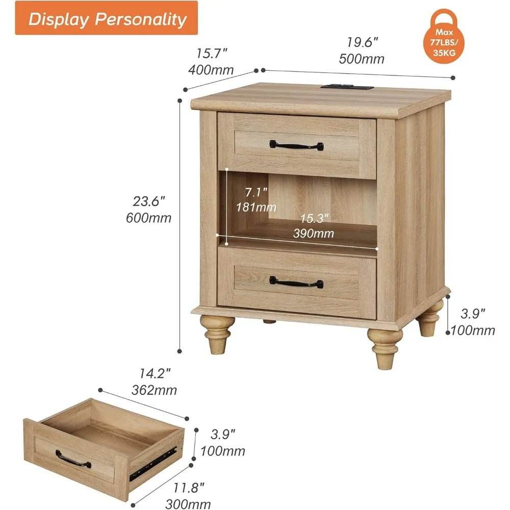 Minimalist Modern Charging Nightstand With USB Ports - Omega Lifestyles