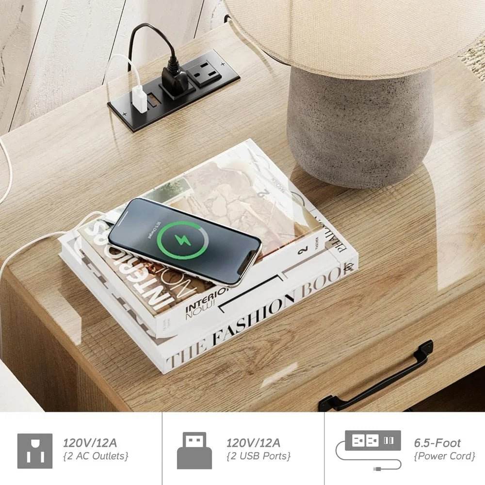 Minimalist Modern Charging Nightstand With USB Ports - Omega Lifestyles