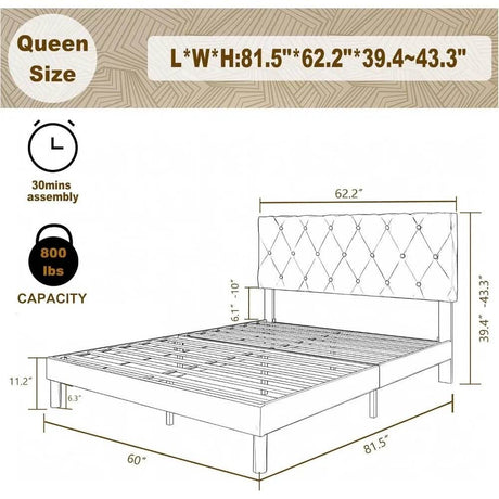 Velvet Upholstered Queen Platform Bed Frame With Headboard - Omega Lifestyles