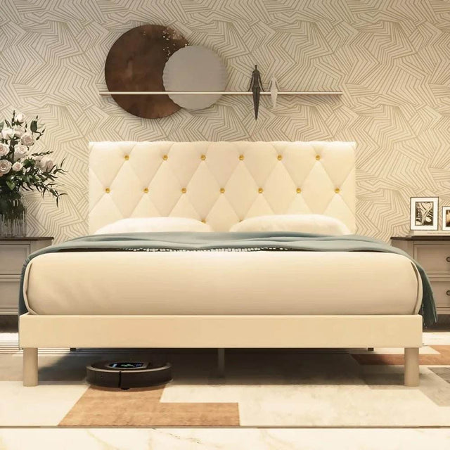 Velvet Upholstered Queen Platform Bed Frame With Headboard - Omega Lifestyles