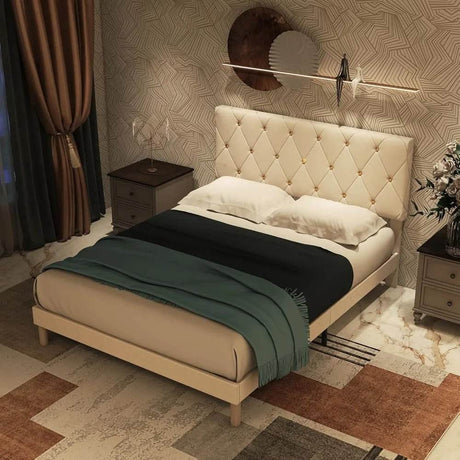 Velvet Upholstered Queen Platform Bed Frame With Headboard - Omega Lifestyles